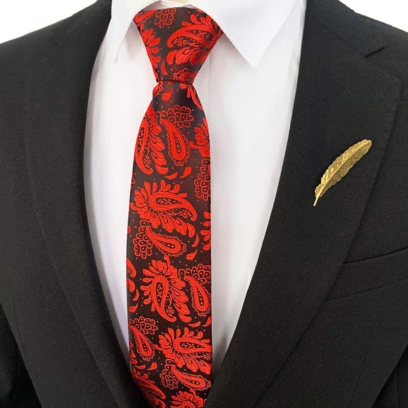 Cravatta da uomo con cerniera floreale viola rossa Paisley