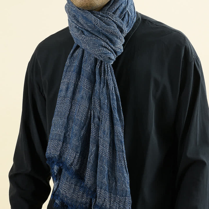 Sciarpa da uomo versatile con bordo grezzo a quadri a rombi