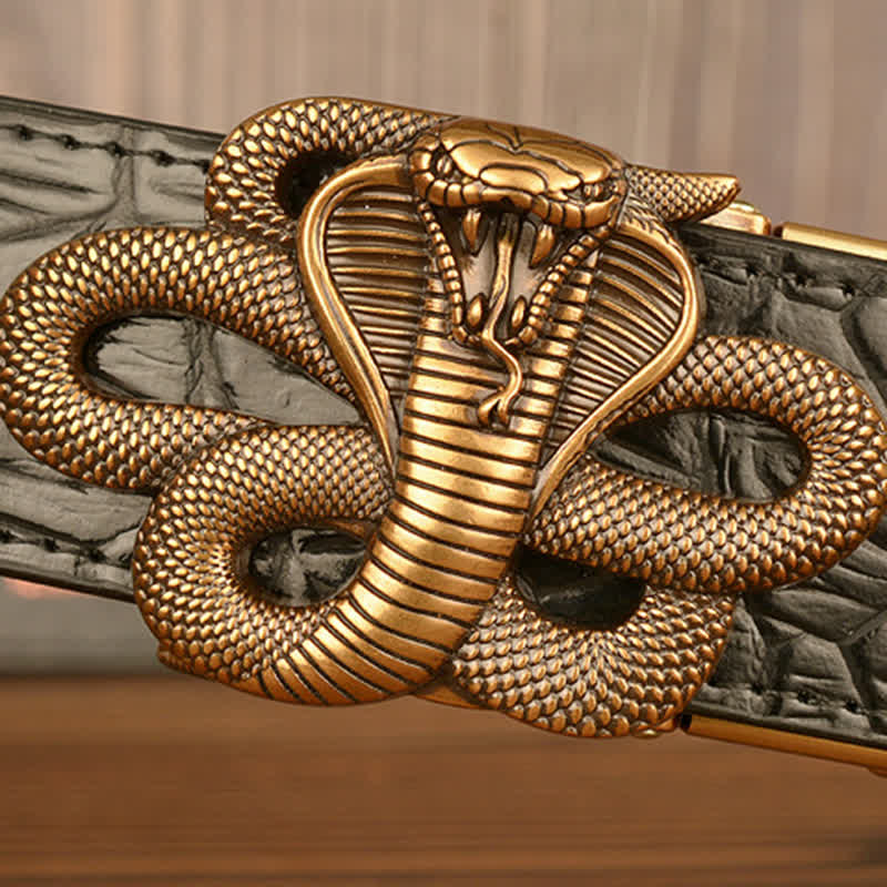 Cintura da uomo in pelle con motivo coccodrillo Cobra arricciato - image 7