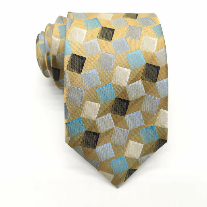 Cravatta da uomo in pura seta con motivo geometrico quadrato colorato