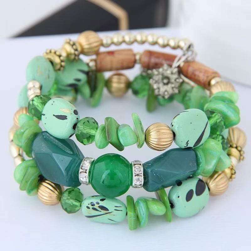 Bracciale vintage bohémien multistrato con perline di turchese, agata e cristallo. - Verde - image 14