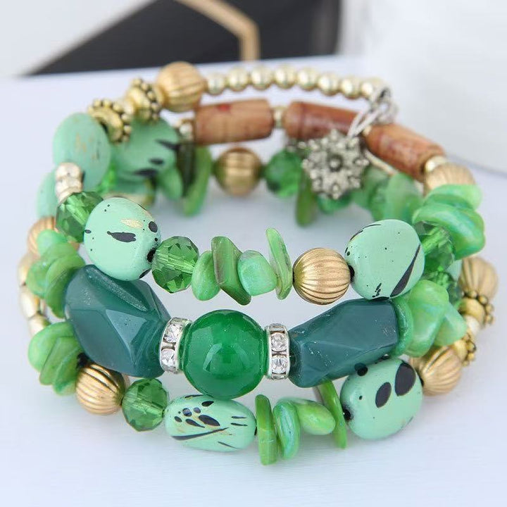 Bracciale vintage bohémien multistrato con perline di turchese, agata e cristallo. - Verde - image 14