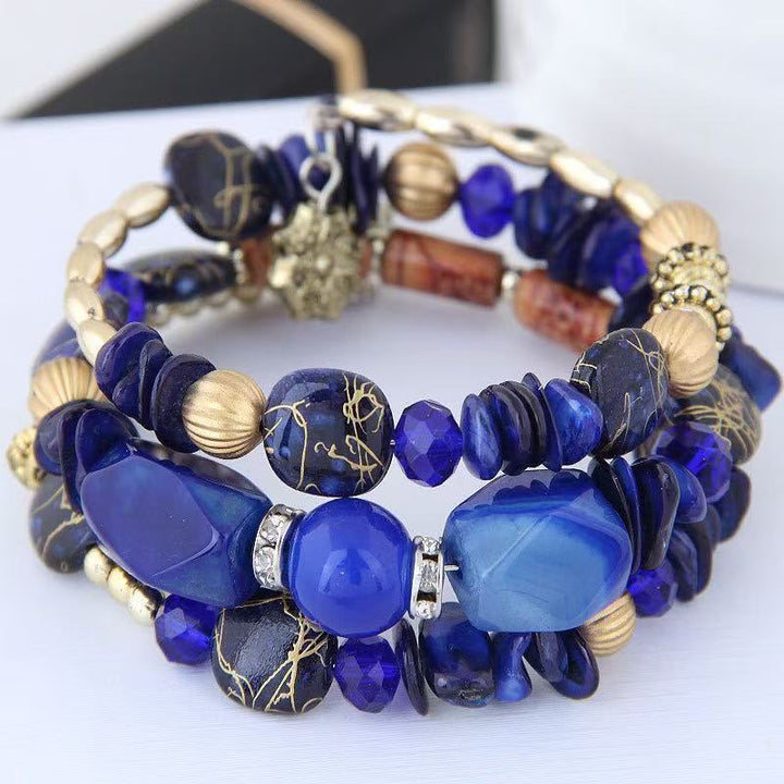 Bracciale vintage bohémien multistrato con perline di turchese, agata e cristallo. - Blu - image 8