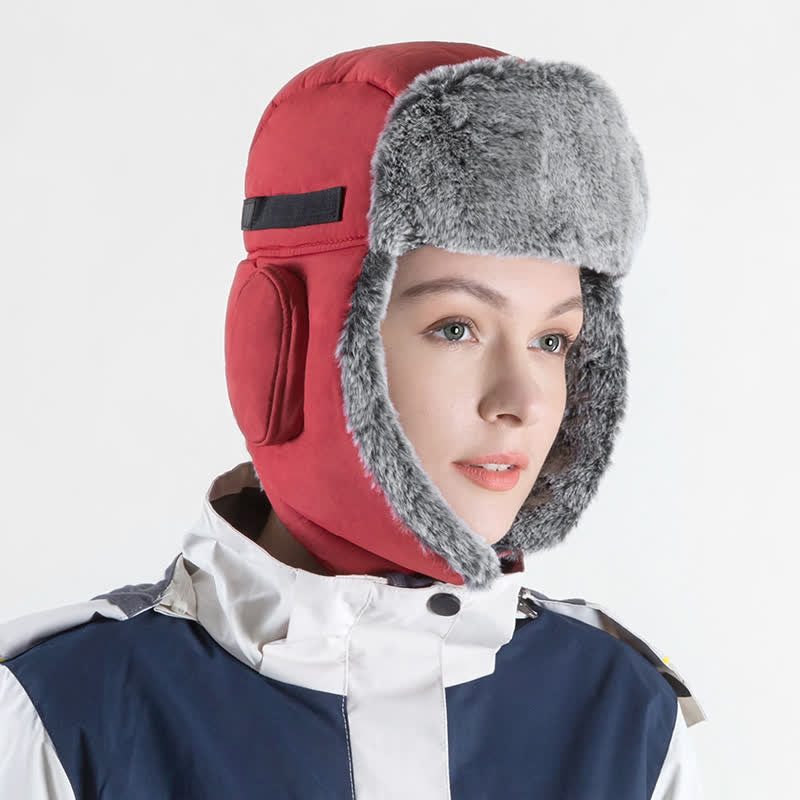 Cappello da aviatore unisex per esterni con pelliccia sintetica - Rosso - Regolabile (22 7/8"-23 5/8") - image 5