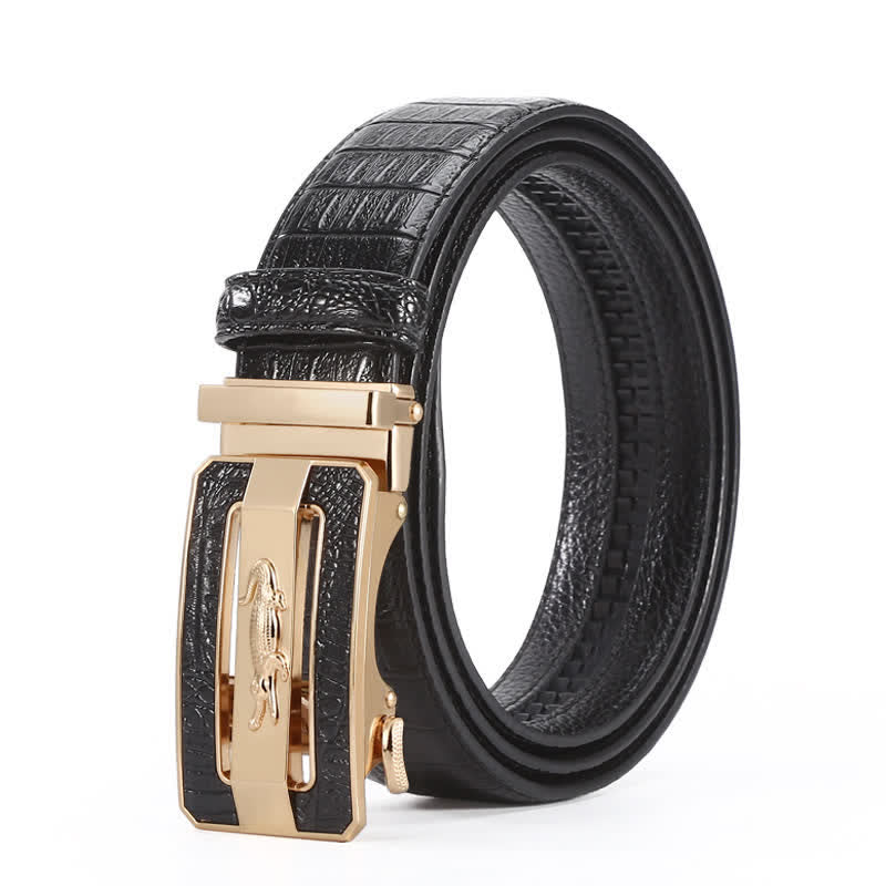 Cintura da uomo in pelle con fibbia automatica con motivo coccodrillo - Stile n. 1 - Nero / Oro - 44 - image 4