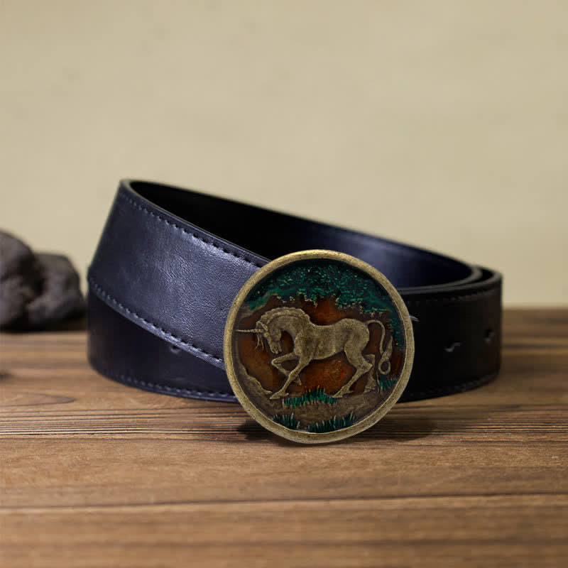 Cintura in pelle con fibbia in bronzo antico con unicorno mistico fai da te da uomo