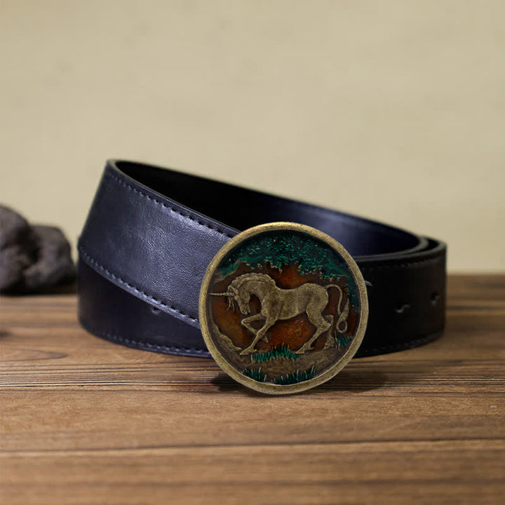 Cintura in pelle con fibbia in bronzo antico con unicorno mistico fai da te da uomo