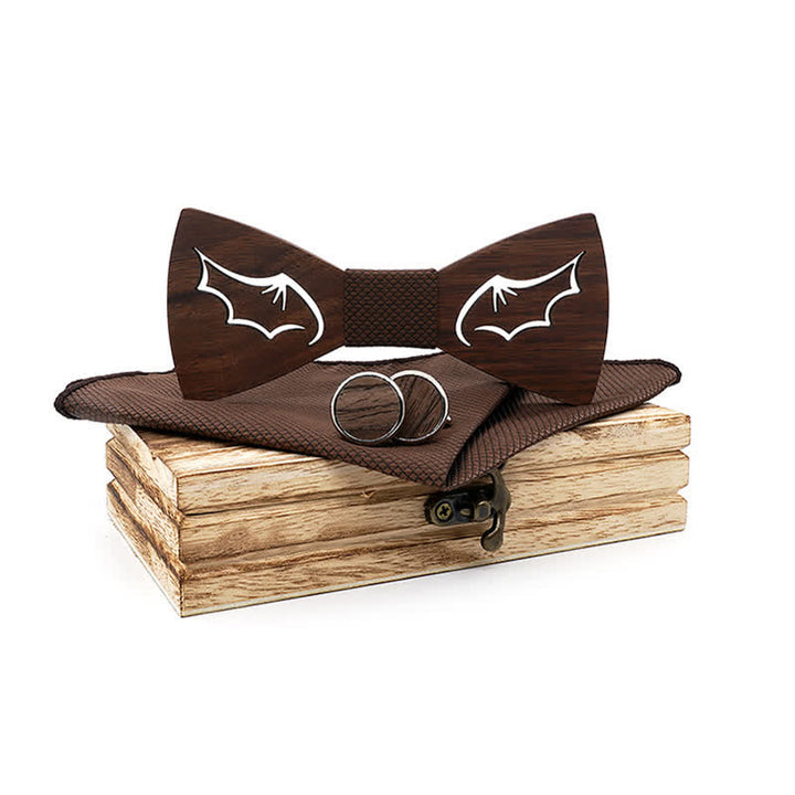 Set di 3 papillon in legno con ali di demone da uomo - Marrone - image 10