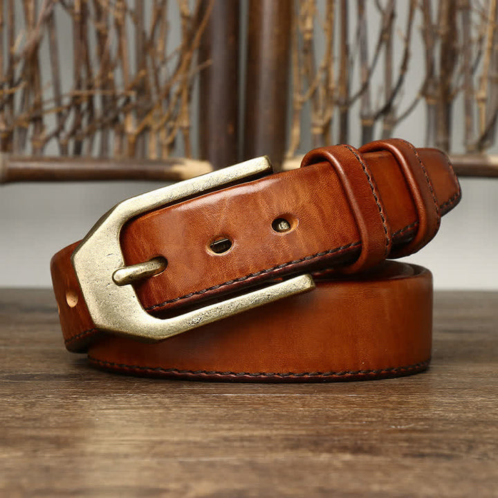 Cintura da uomo in pelle lucida con fibbia rettangolare - Marrone giallastro - 44 - image 0
