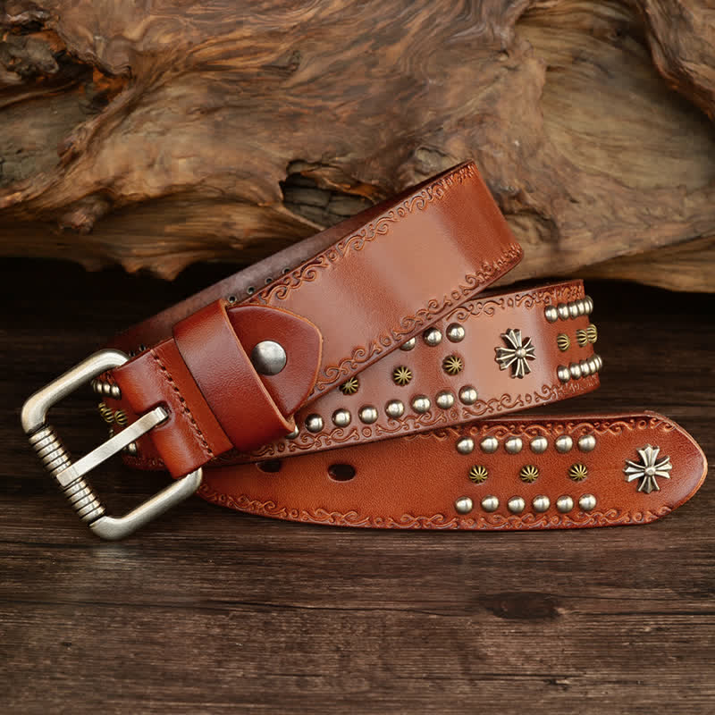Cintura unisex con decorazione a borchie e borchie incrociate in stile rock