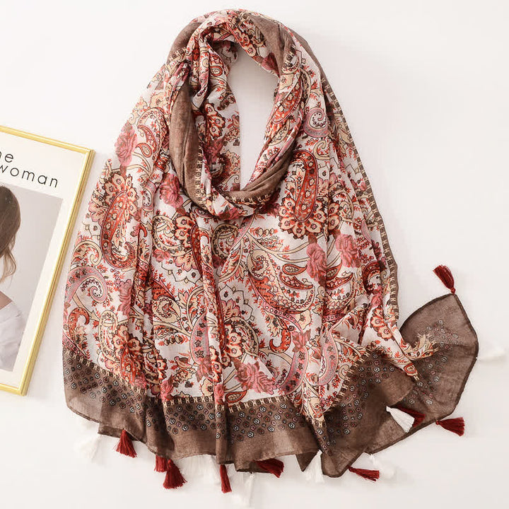 Sciarpa sottile con nappe floreali a farfalla da donna