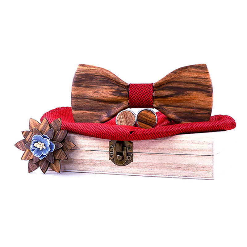 Set di 4 papillon in legno concavo formale da uomo - Rosso - image 6