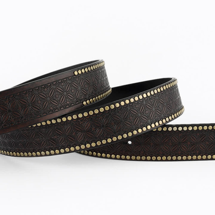 Cintura in pelle con decorazioni borchiate a forma di testa di toro Longhorn da uomo