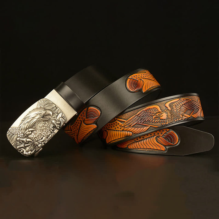 Cintura in pelle con chiusura automatica Eagle Wings Vintage da uomo