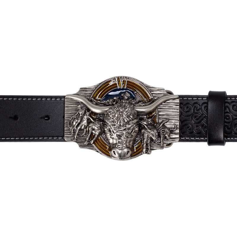 Cintura in pelle goffrata Longhorn Bull da uomo