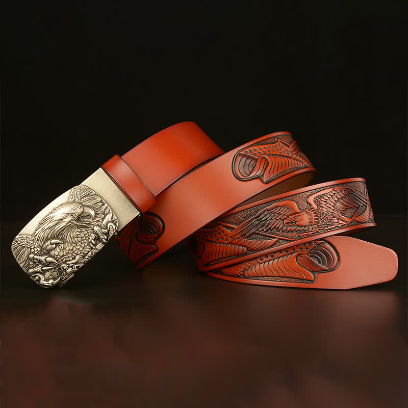 Cintura in pelle con chiusura automatica Eagle Wings Vintage da uomo