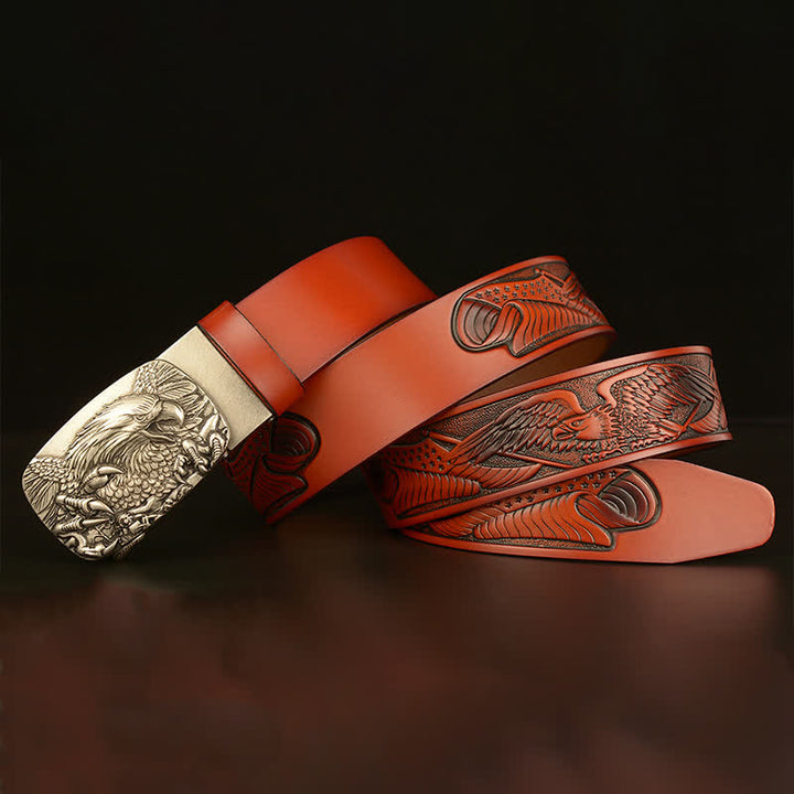 Cintura in pelle con chiusura automatica Eagle Wings Vintage da uomo