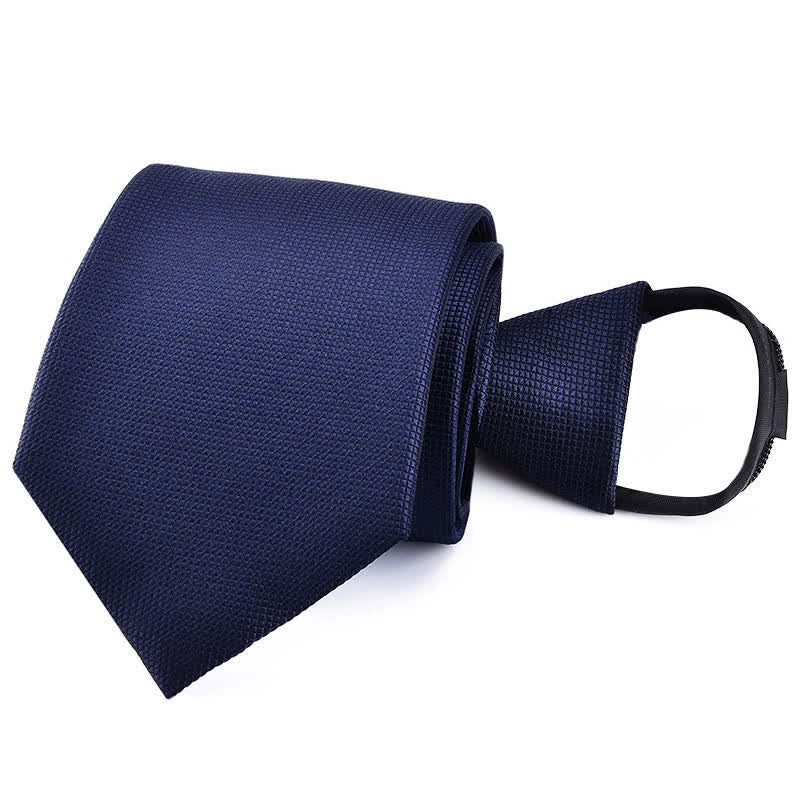 Cravatta a righe a quadri con cerniera da uomo - Blu navy solido - image 14
