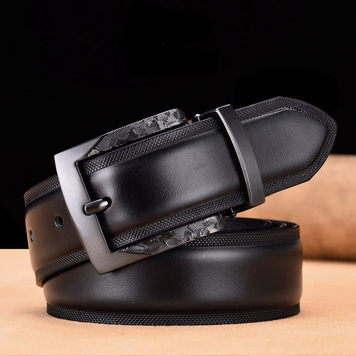Cintura da uomo in pelle con fibbia nera e argento Noble