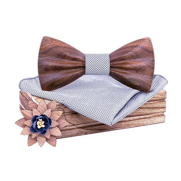 Set di 3 cravatte a farfalla in legno intagliate a mano da uomo - Noce - Grigio - image 0