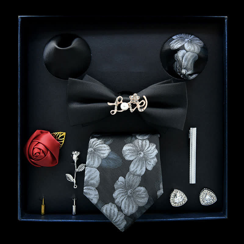 8 pezzi papillon casual floreali in bianco e nero in scatola regalo - Bianco e nero - image 0