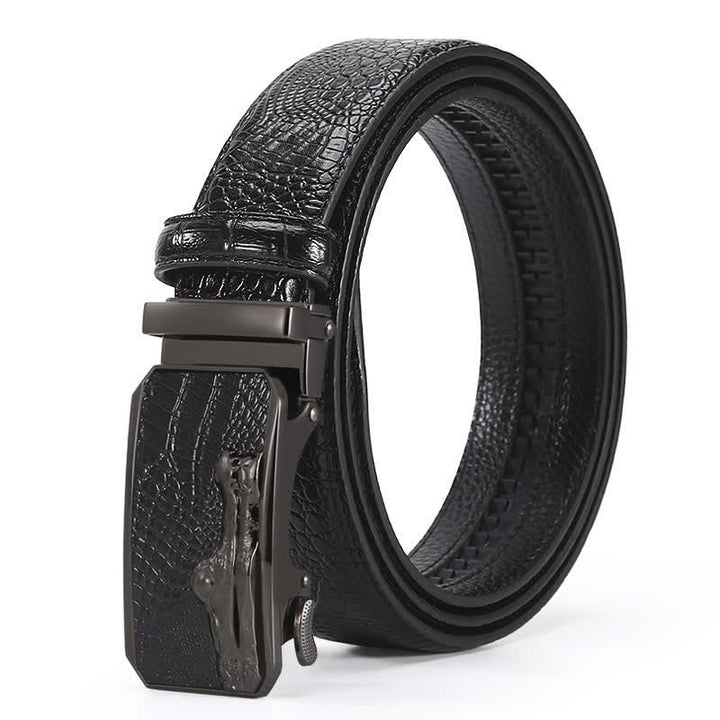 Cintura da uomo in pelle con fibbia automatica con motivo coccodrillo - Stile n. 5 - Nero / Nero - 44 - image 20