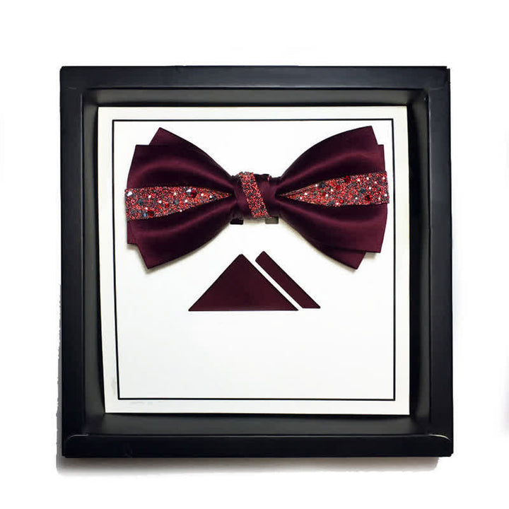 Papillon da uomo con strass rosso e fazzoletto da taschino