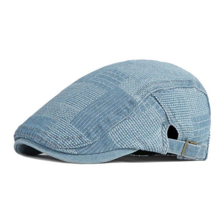 Berretto piatto in denim lavato con motivo a quadri