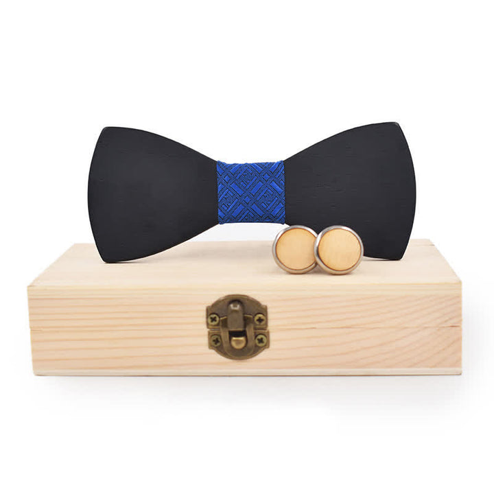 Set di 2 gemelli da uomo in legno nero con papillon - Geometria Blu - image 9