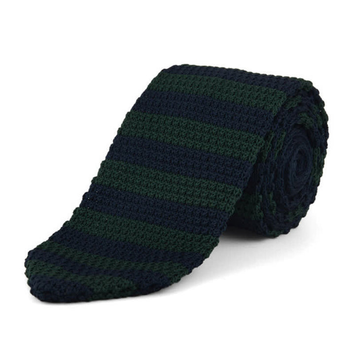 Cravatta lavorata a maglia a righe orizzontali da uomo - Verde e blu navy - image 2