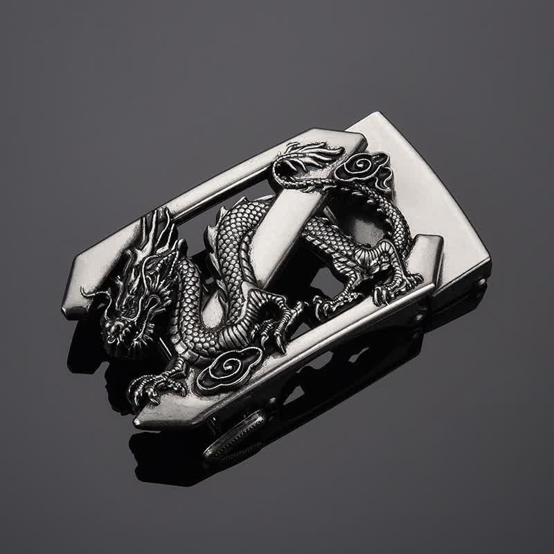 Cintura in pelle con fibbia automatica fai da te con lettera Z drago da uomo - Argento antico - Senza cintura - image 9