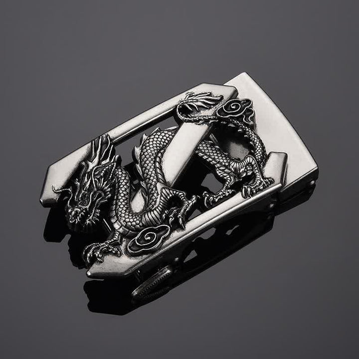 Cintura in pelle con fibbia automatica fai da te con lettera Z drago da uomo - Argento antico - Senza cintura - image 9