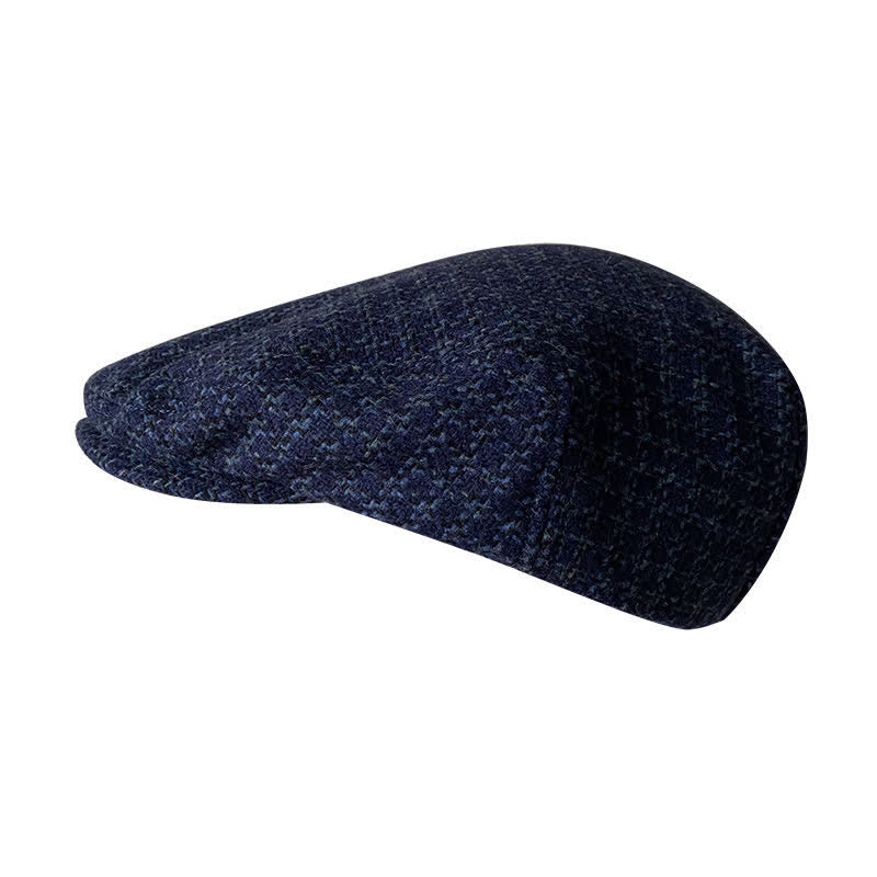 Berretto invernale autunno-inverno a scacchi blu navy - image 3