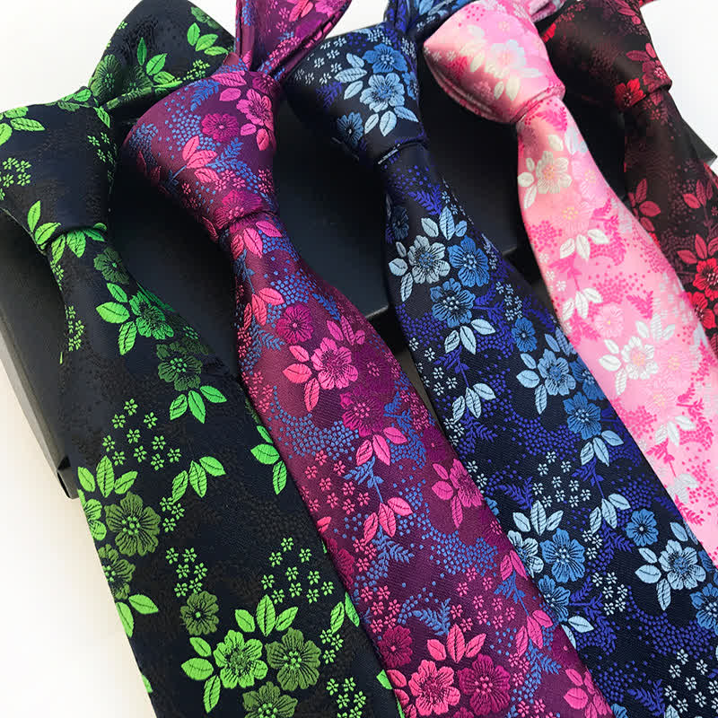 Set di 2 cravatte floreali con fiori di prugna da uomo