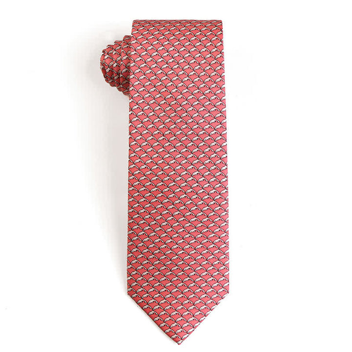 Cravatta da uomo in pura seta con motivi di animali danzanti - Balena - Rosa - image 22