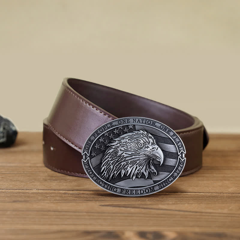 Cintura in pelle con fibbia della bandiera USA con aquila calva patriottica fai da te da uomo