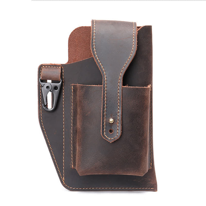 Borsa a tracolla in pelle Crazy Horse minimalista per telefono - Caffè - image 2