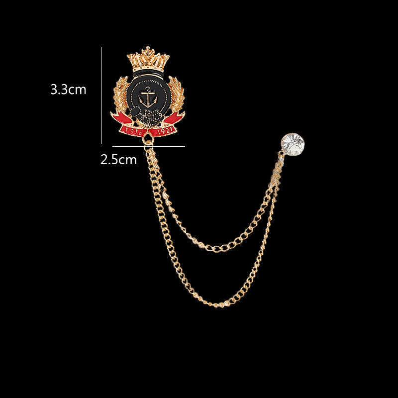 Spilla da uomo con catena di ancoraggio con corona reale