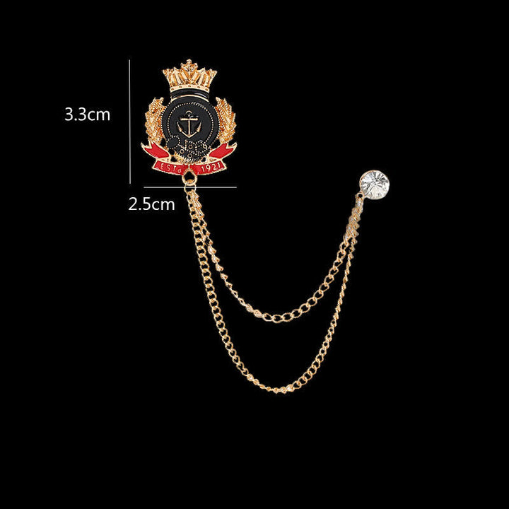 Spilla da uomo con catena di ancoraggio con corona reale