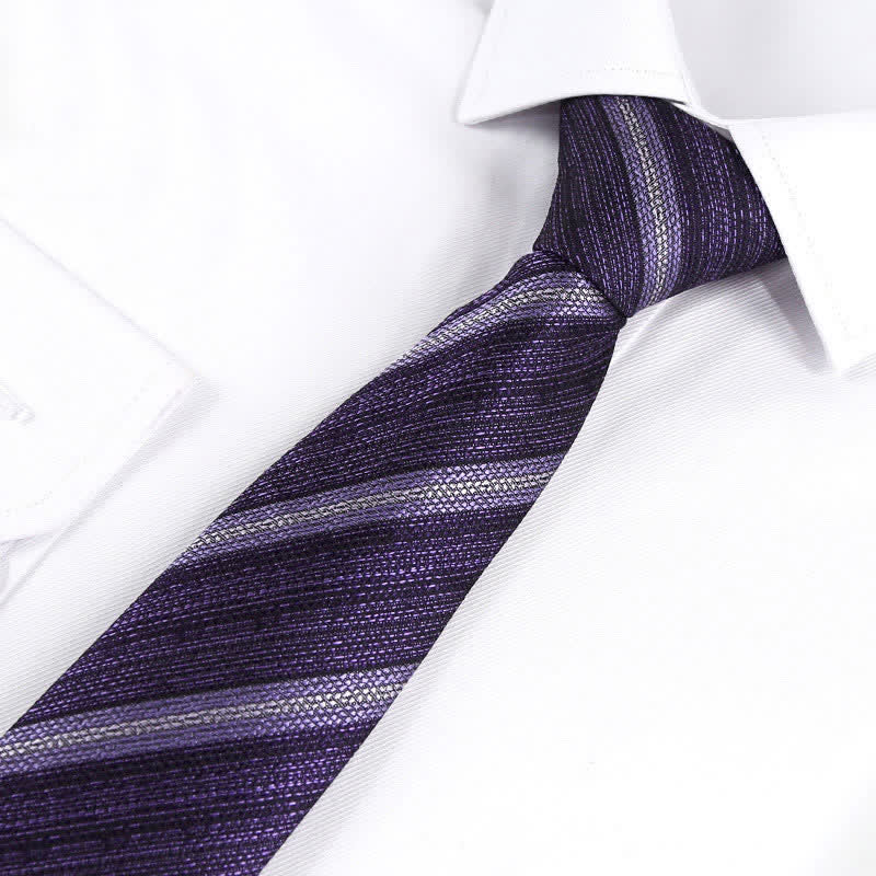 Cravatta a righe moderna testurizzata da uomo - Viola - image 11
