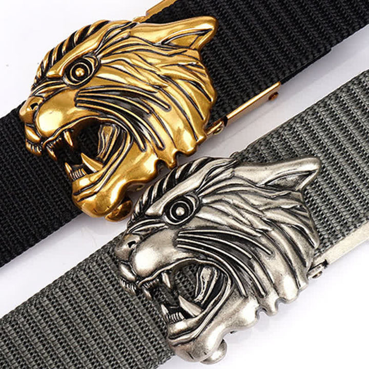 Cintura in nylon con testa di tigre ruggente da uomo