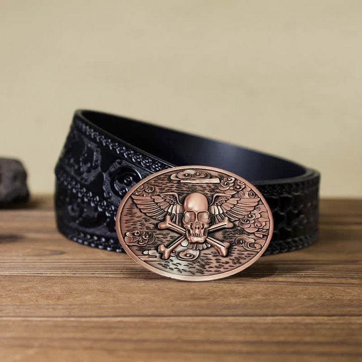 Cintura in pelle con fibbia porta birra creativa fai da te a forma di teschio e angelo da uomo