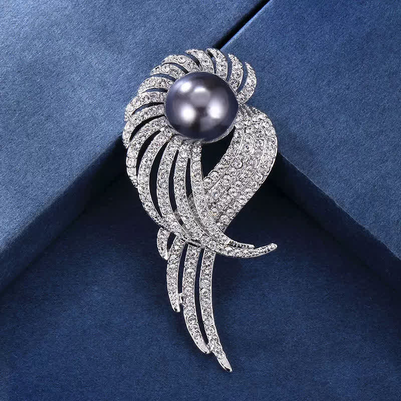 Spilla da donna con perle e piume a forma di ali d'angelo
