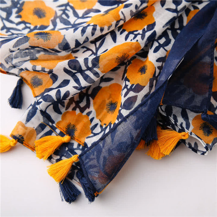 Sciarpa con nappe floreali e stampa bohémien da donna