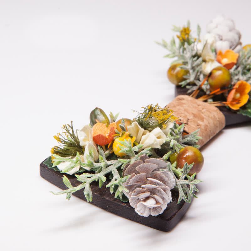 Papillon in legno vintage da uomo con bouquet di foresta