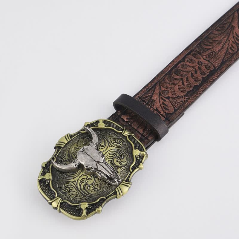 Cintura da uomo in pelle con fibbia quadrata in stile Bull invecchiato - image 1