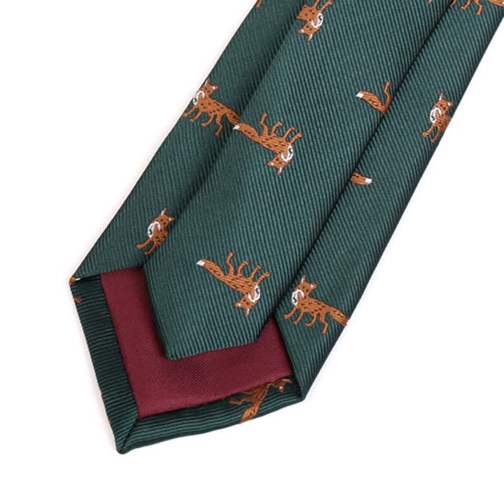 Cravatta da uomo verde scuro con piccole volpi