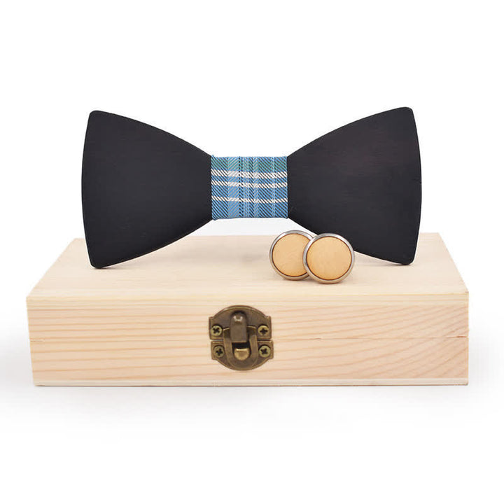 Set di 2 gemelli da uomo in legno nero con papillon - Plaid azzurro cielo - image 19