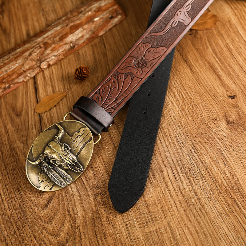 Cintura in pelle con fibbia a forma di testa di toro pazzo da uomo Ethic