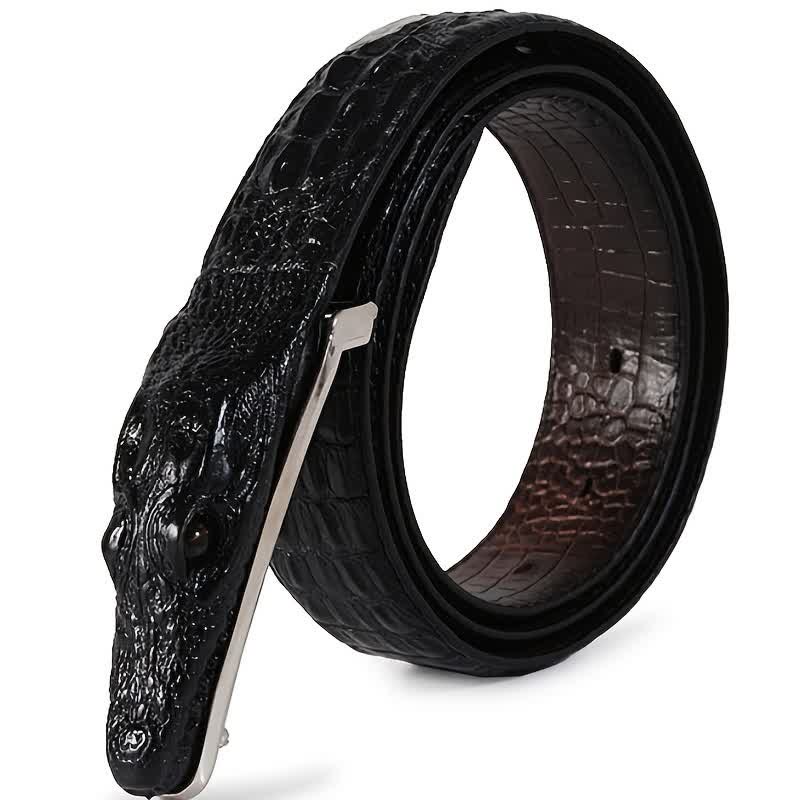 Cintura in pelle con fibbia a forma di testa di coccodrillo realistica da uomo